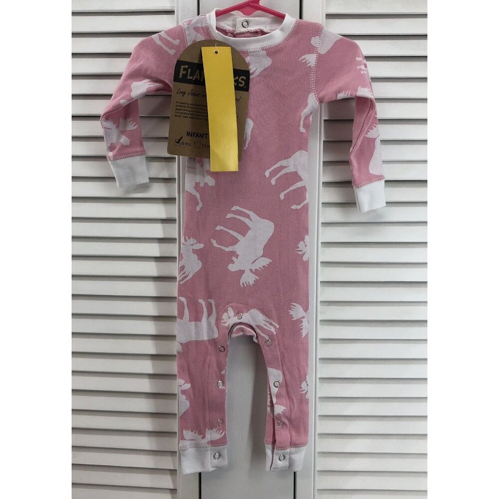 Lazy One back Flap Jack Long Johns  Size 6M Pink Don't Moose With Me!
